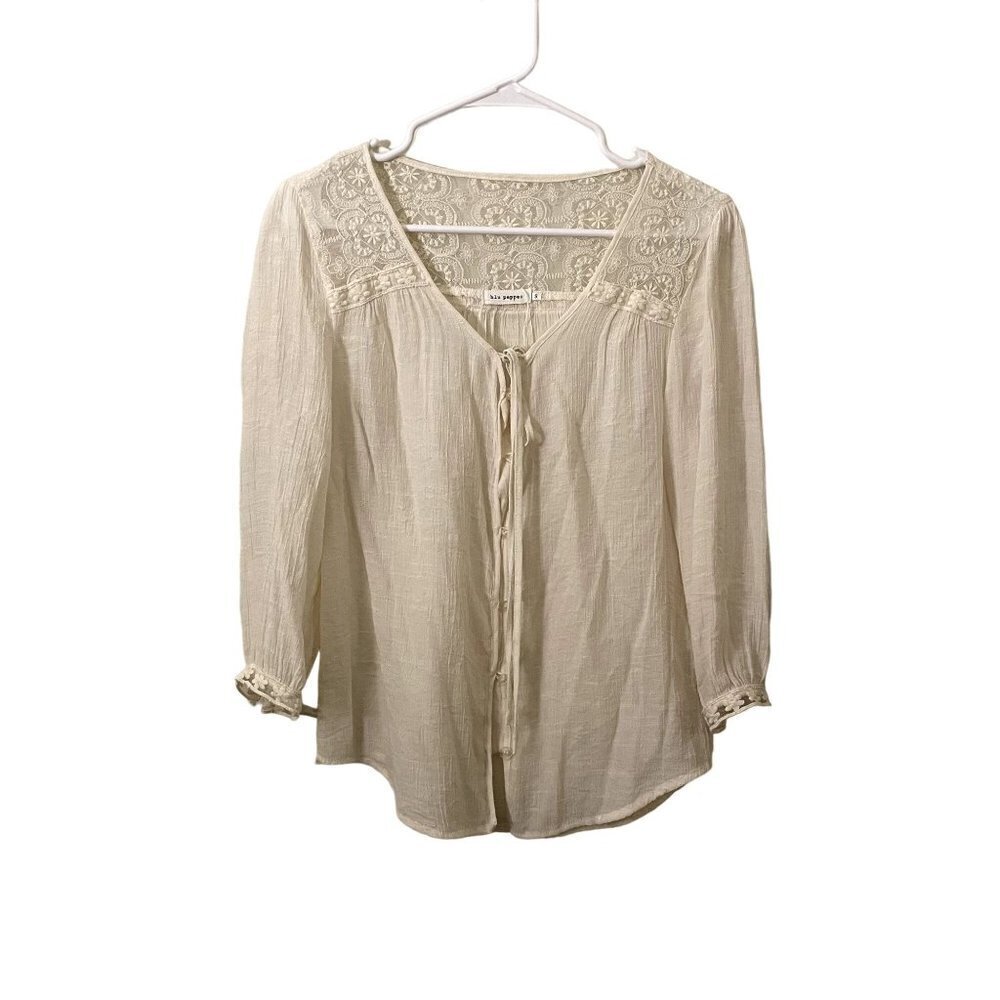 Blu Pepper white lace vneck blouse 3/4 sleeve top lightweight summer formal